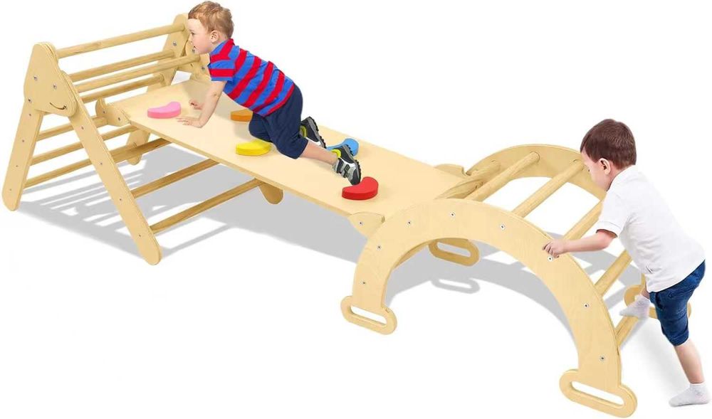 Cadru de catarat 5-in-1 Triunghi Pikler Arc Montessori si Rampa