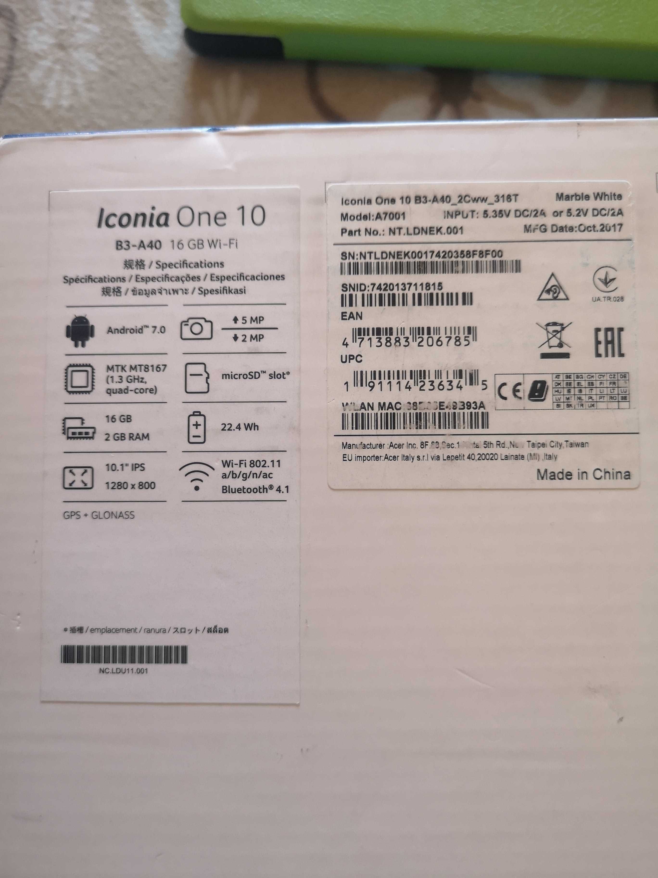 Таблет Acer Iconia B3-A40 16GB, бял