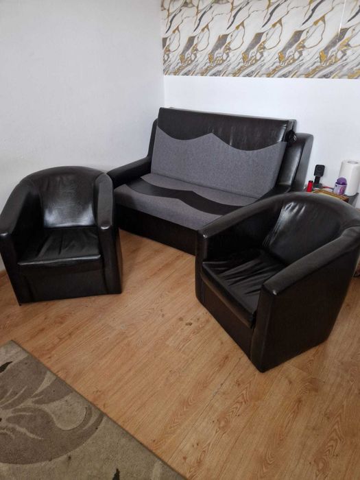 Vand canapea extensibilă cu ladă de depozitare plus 2 fotolii