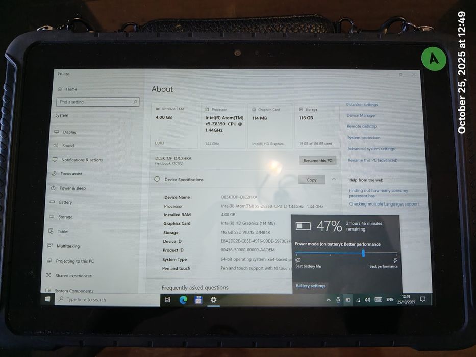 Tableta diagnoza auto Fielbook Getac rezistenta la socuri