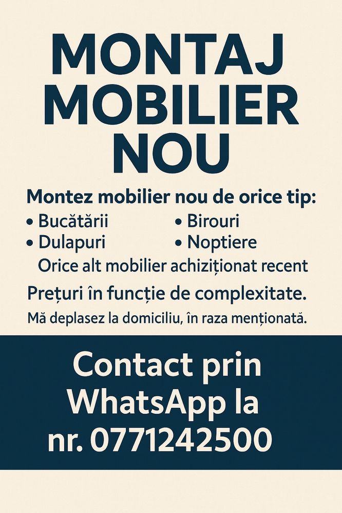Montaj mobila Dedeman,Momax,Ikea,Jysk,Leroy,etc.