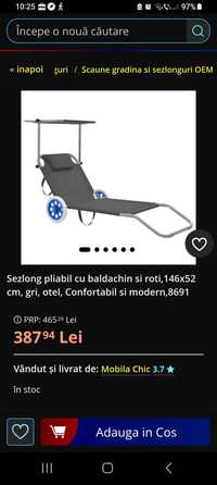 Vand 2 sezlonguri cu baldachin si roti.