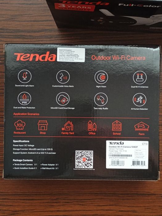 Tenda CT3 full color 1080 FHD

IR нощно виждане до 30 м, IP66