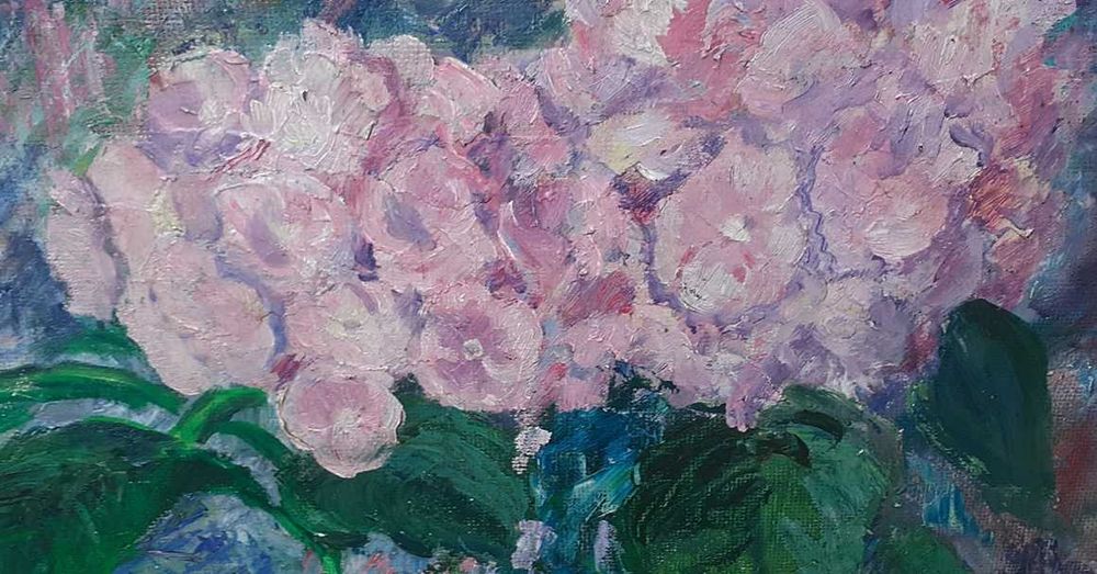 Tablou vechi - hortensii - semnat L. Grigorescu
