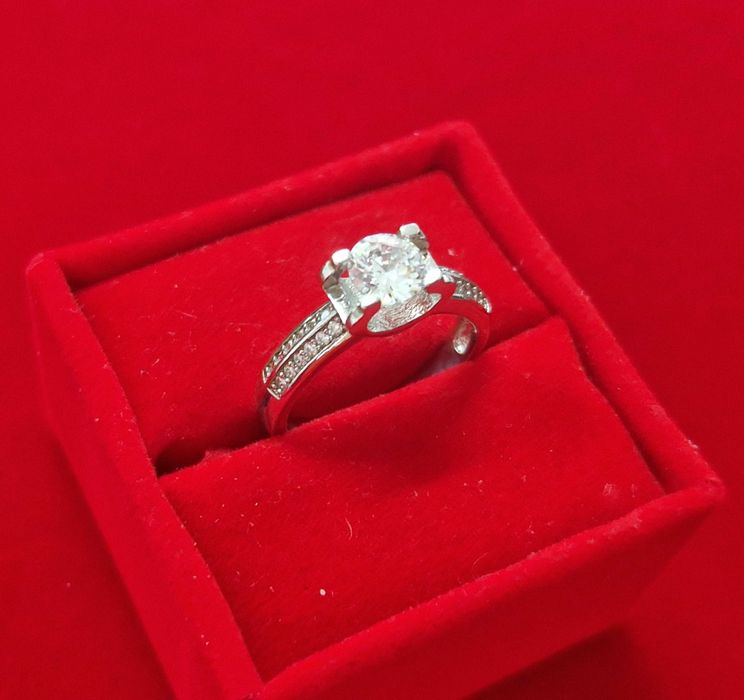 GR116, inel placat aur alb 18 k, model logodna, zirconiu alb fatetat