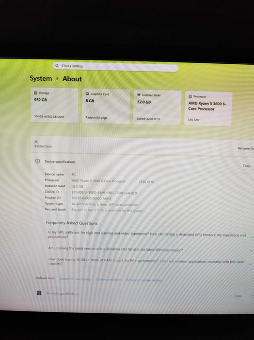 Calculator / PC Gaming / Office– Ryzen 5 3600 + RX Vega 56 8GB + CADOU