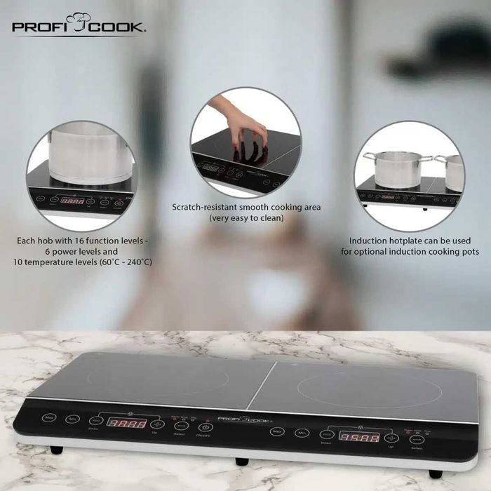 Plita electrica cu inductie, ProfiCook, PC-DKI1067, 2 zone, negru