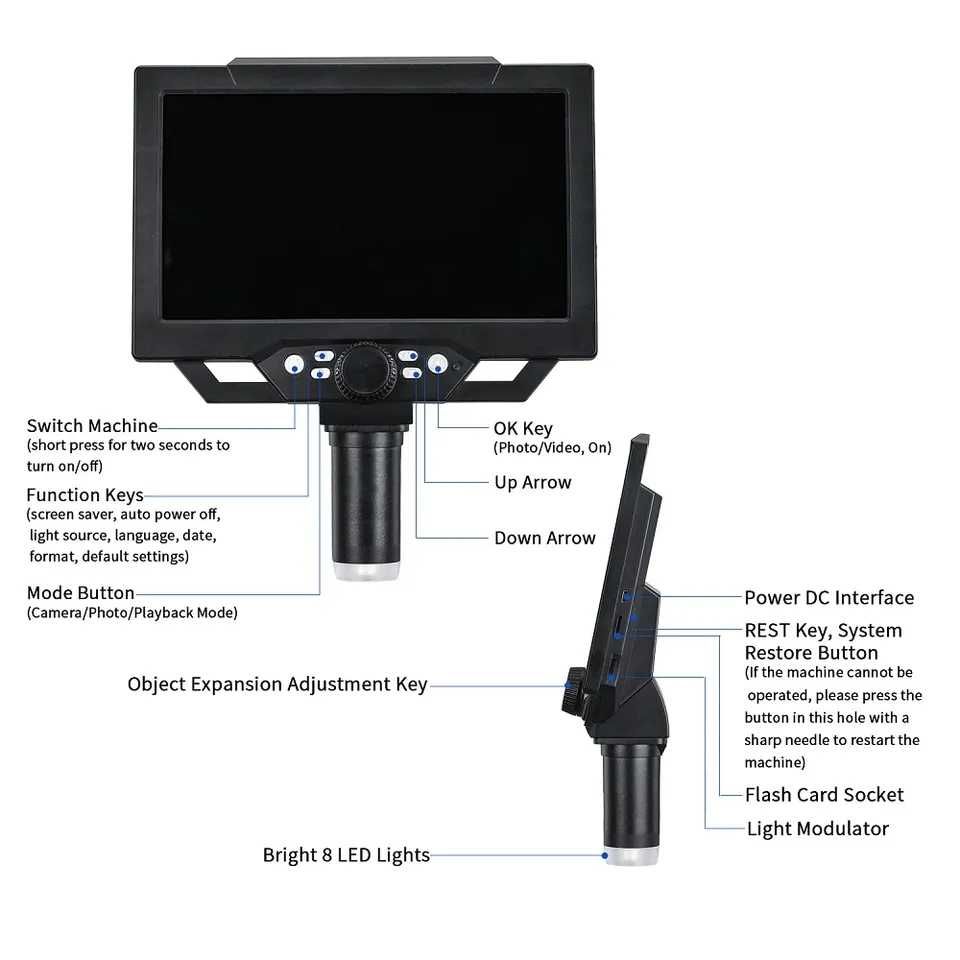 Microscop industrial cu ecran mare de 9inch și led