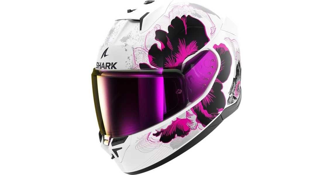Мото Каска мотор SHARK DSKWAL 3 LADY MAYFER GLOSS WHITE вградени очила