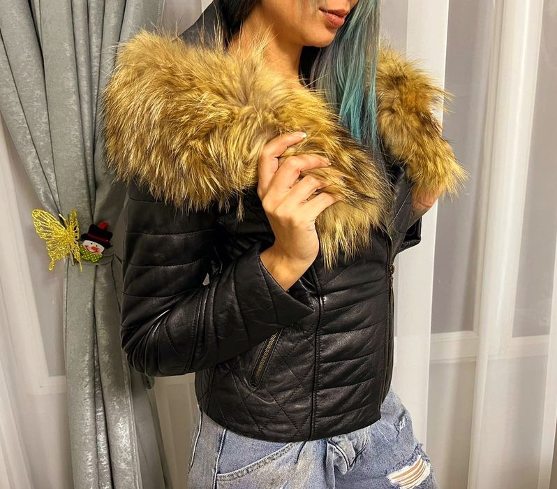 Кожено яке с естествен пух