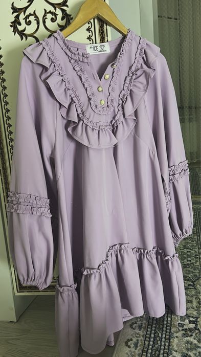 Лавандовая блуза/платье с рюшами
