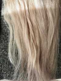 Extensii par natural, blond alb, clip on, 60cm