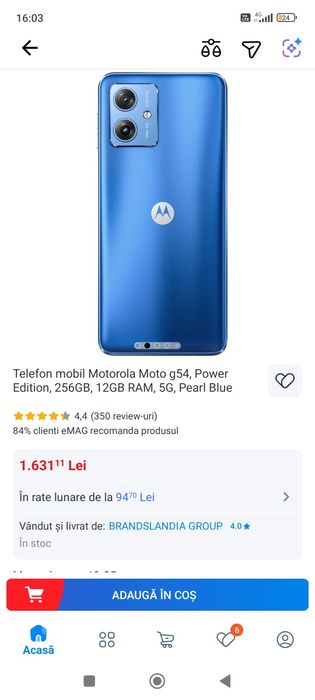 Motorola G54 Power 12 GB RAM+ 6 extra ,stocare 512 GB folosit 3 zile