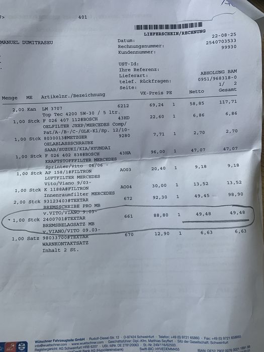 Placute frana Textar pt Mercedes Vito W639