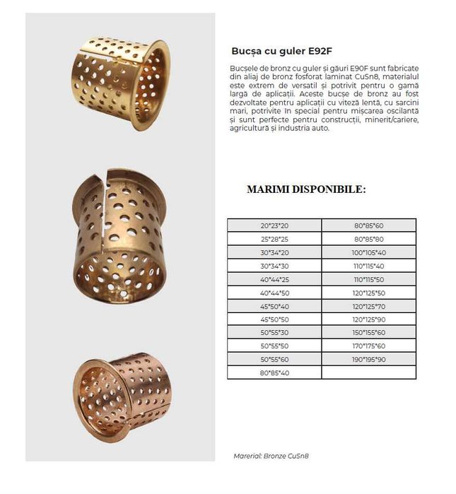 Bucse de bronz cu guler și găuri E92F