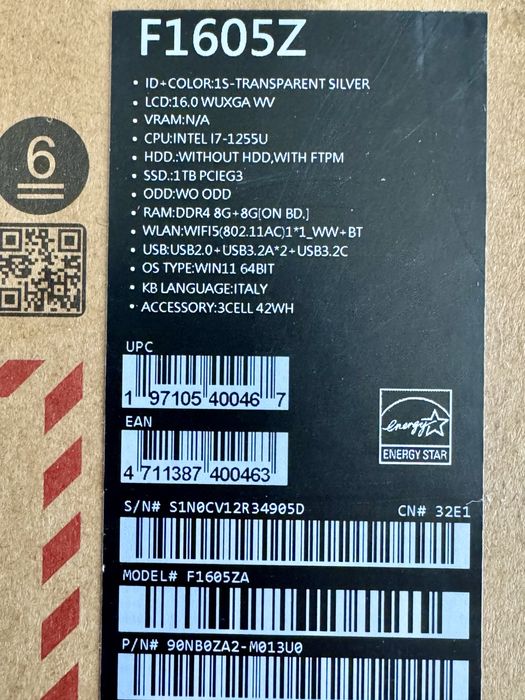 Laptop ASUS Vivobook 16 F1605ZA 16″ Silver i7 16GB 1TB Nou Sigilat