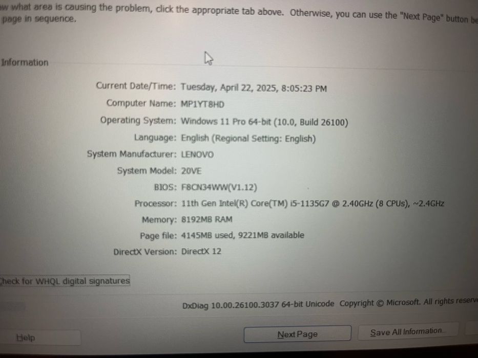 Laptop Lenovo Thinkbook 20VE I5 11th gen 8GB RAM ,4.80 Ghz