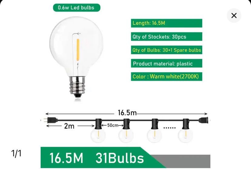 Ghirlanda luminoasa LED 31 bec 16.5m / lant de bec gradina / terasa