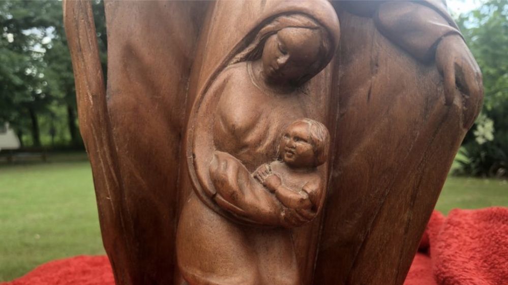 Statueta,sculptura in lemn masiv,Isus cu Fecioara Maria si Tatal