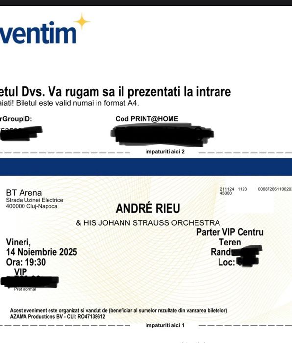 2 Bilete VIP Andre Rieu 14 nov