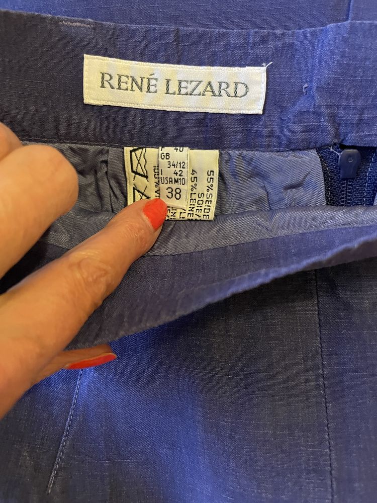 Fusta “Rene Lezard”, 55% matase, 45% in, marime 38, culoare albastru