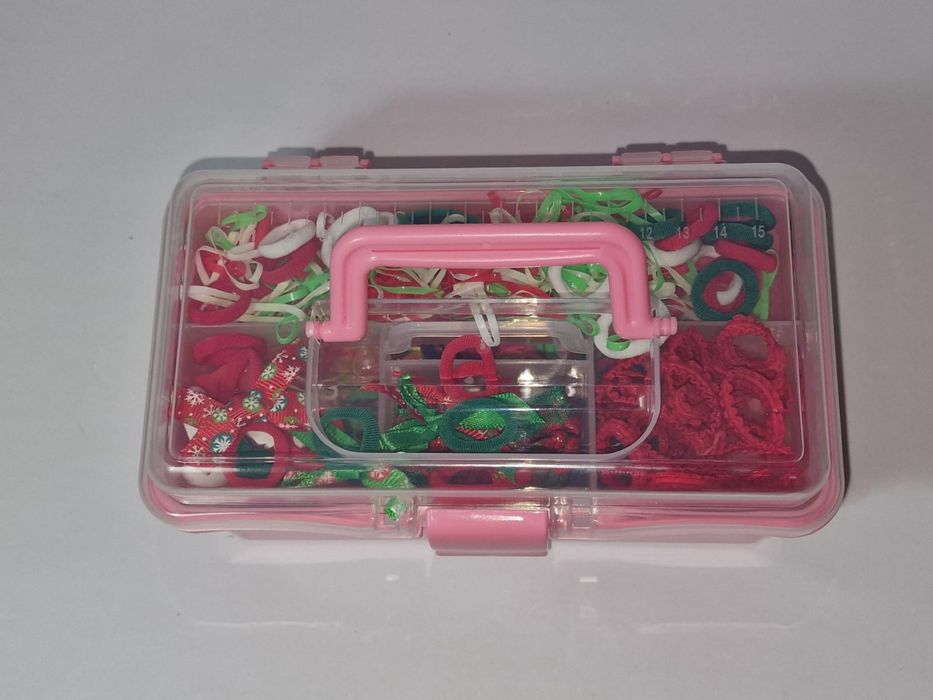 Cutie roz mare 550 elastice par, capac transparent, cadou Craciun