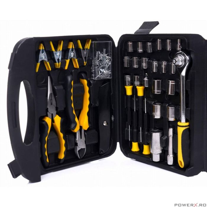 Trusa de scule pliabila universala, 117 piese, din oțel crom-vanadiu,