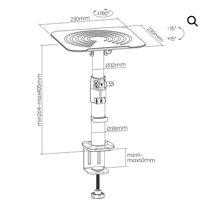 Стойка за високоговорител за бюро - комплект от 2 части, въртяща