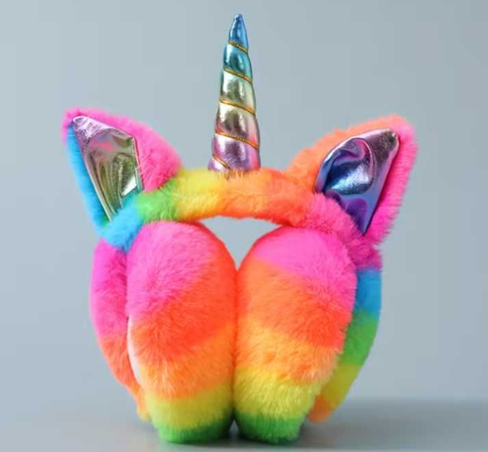 Зимни нови сгъваеми плюшени цветни ушни биги с еднорог,
