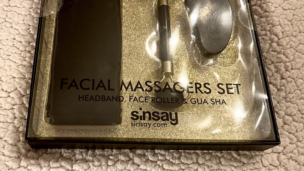 Set cadou masaj gua sha/face roller obsidian