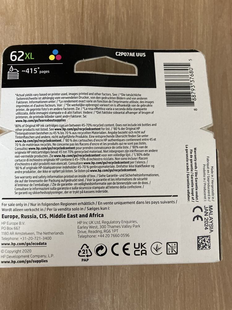 Cartus hp 62XL COLOR