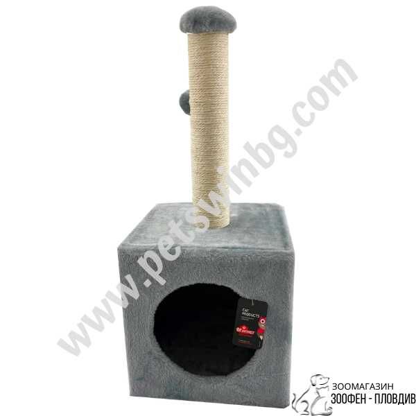 PetInterest Cube Cat Tree Grey 31/31/67см - Драскало за Коте с Къщичка