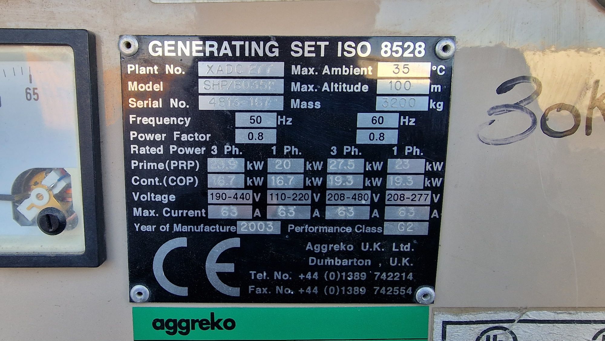 Generator Aggreko 30 kVA - 24kw  rezervor 800l