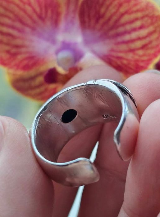 Пръстен от злато и сребро с диаманти и черен опал