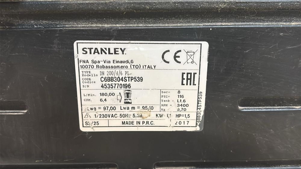 Compresor fara ulei 6 litri-1.5Hp / 180litri Stanley DN 200/8/6 -A-
