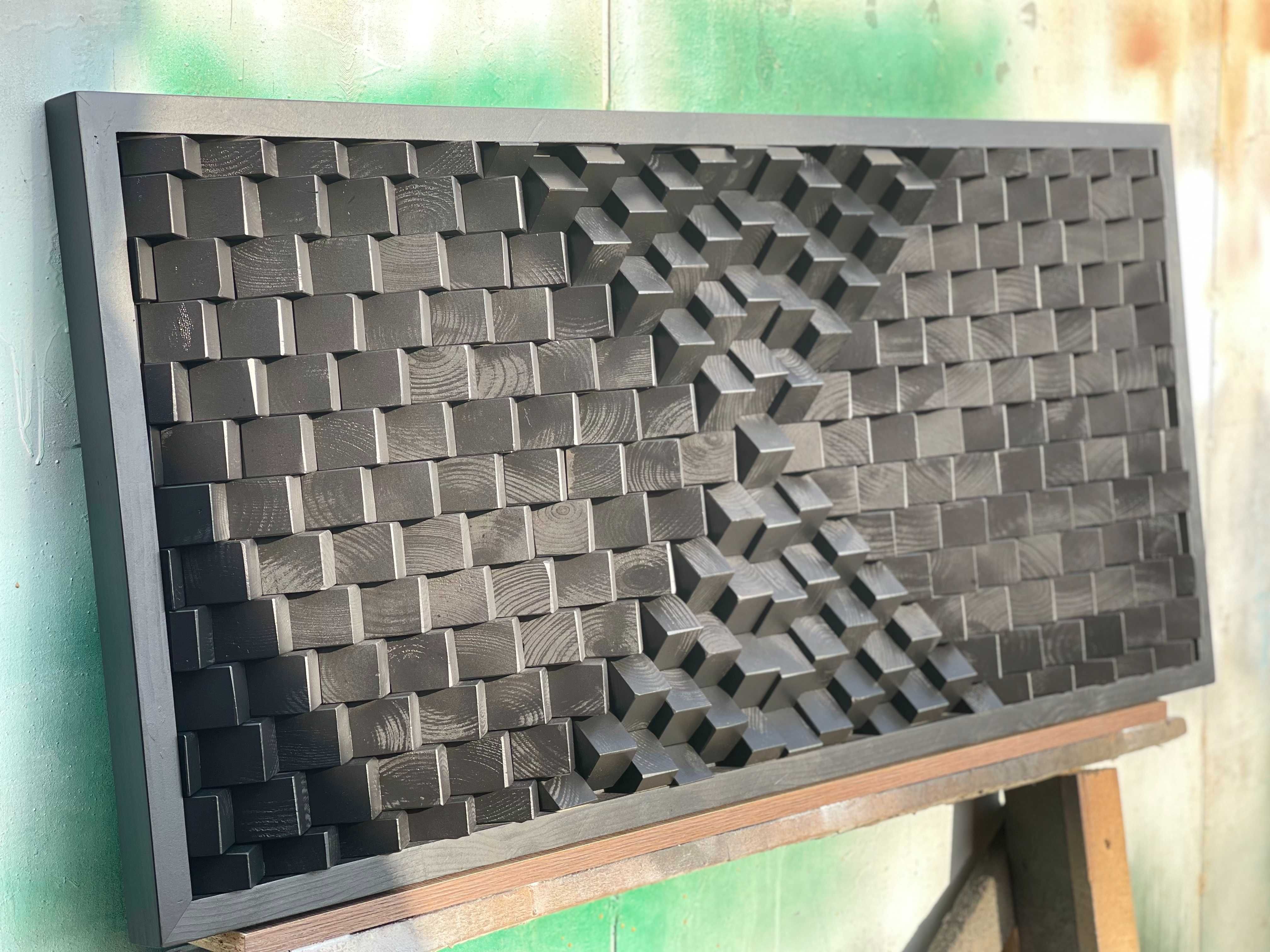 Panel acustic | Tablou 3D din lemn masiv "All Blacks" | 60x60cm