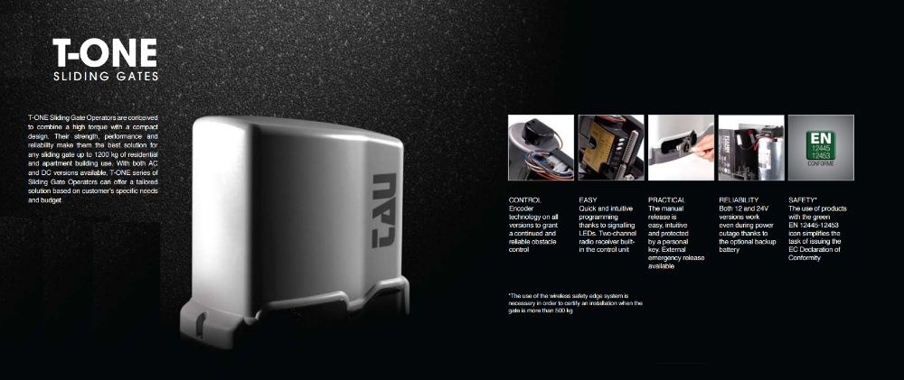 Set automatizare poarta culisanta 1200kg, motor TAUItalia T-ONEXL 230V