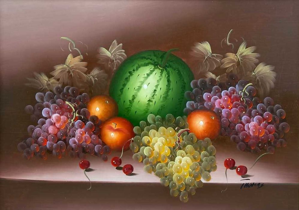 Tablou Natura Statică cu Fructe pictura ulei pe pânză, înrămat 70x90cm