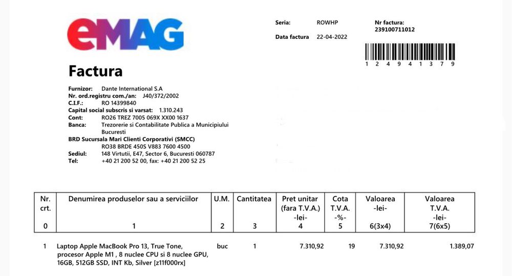 Macbook PRO M1 Touch Bar ca nou