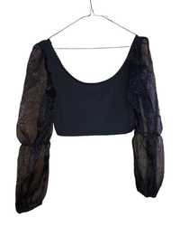 Crop top cu maneci transparente bufante