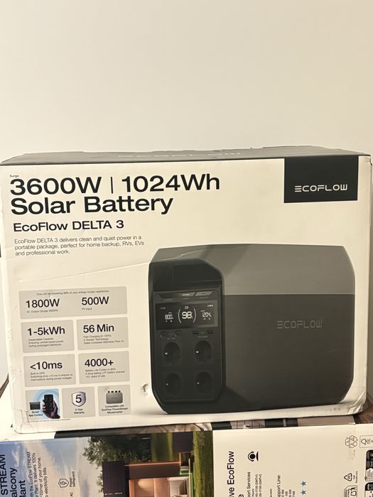 EcoFlow DELTA 3 – Baterie Portabilă 3600W | 1024Wh | Nou, Sigilat