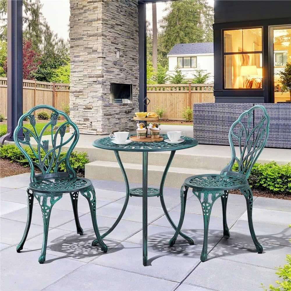 Set terasa 3 piese masa rotunda 44 cm si 2 scaune |YT 591940 Green
