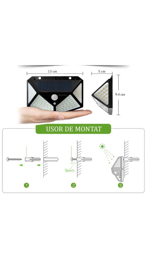 Solar + senzor de miscare 100 leduri