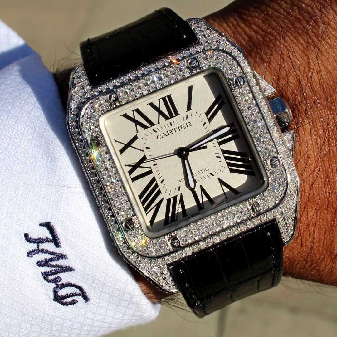 cartier santos 100 icedout full diamond