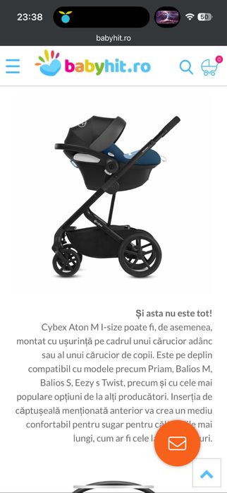 Cybex Scaun auto Aton MI-Size 0- 13kg Indigo Blue + Baza Cybex ISOFIX