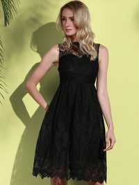 Стилна дамска черна дантелена рокля кръгло деколте без ръкави Размер S