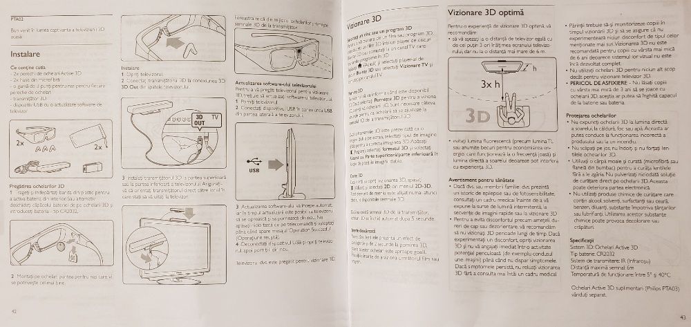 Ochelari 3D-Activ, Philips_PTA02 + Transmiterul în infraroșu.