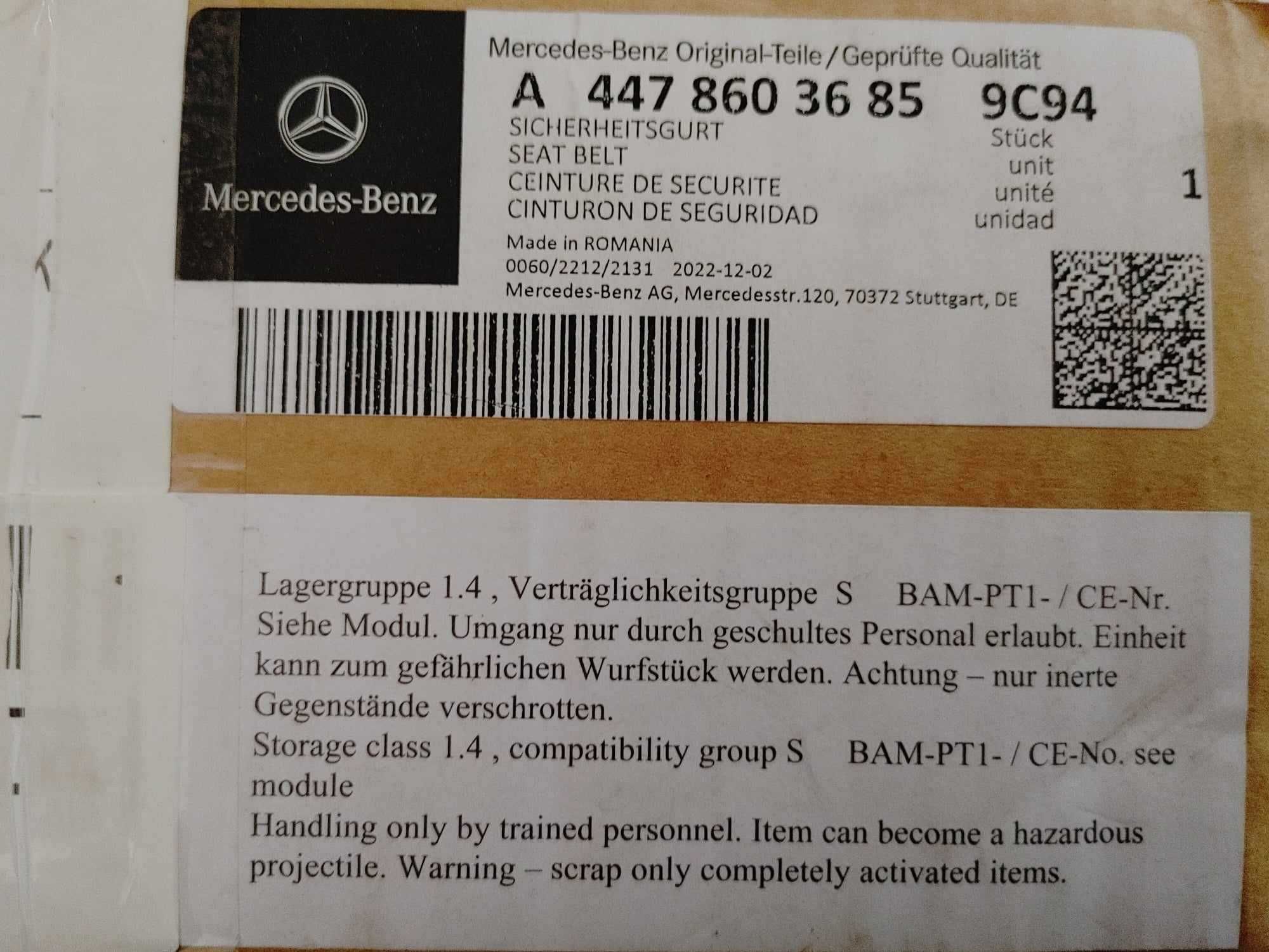 Centura de siguranta.Mercedes-Benz Vito Model 639/4