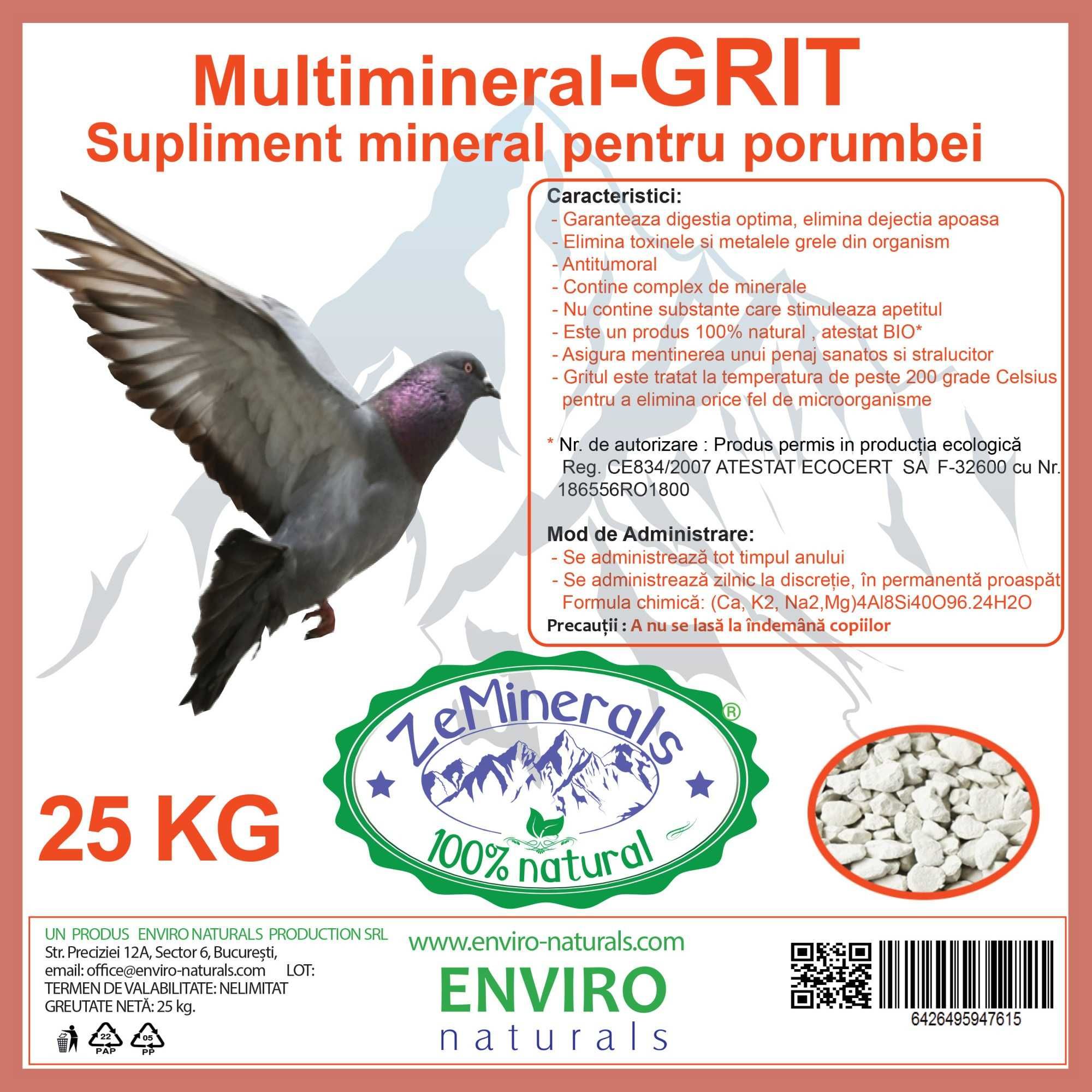 Grit ZeMinerals, supliment mineral pt porumbei,25kg