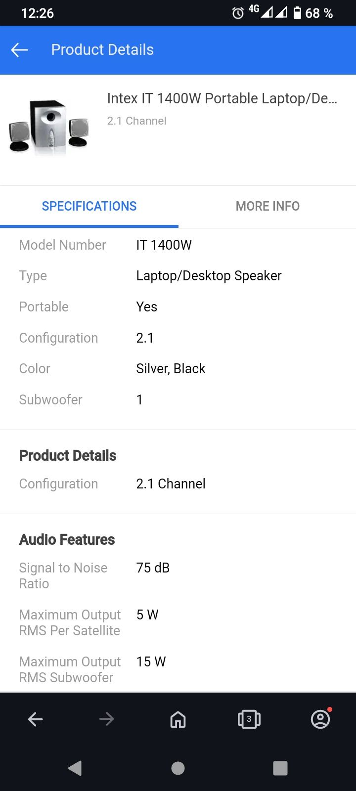 Sistem audio 2.1 Intex 1400